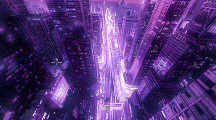 Purple mood in a twilight cityscape with skyscrapers and cars - obrazy, fototapety, plakaty