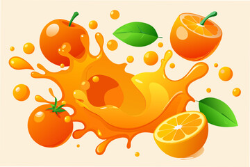  orange-paint-splash--mango--pineapple--papaya vector illustration 