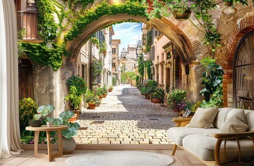 Fototapeta premium Street view of a Town. Looking as an historical tourist destination.
