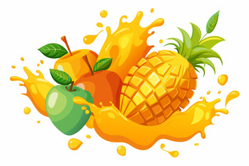  orange-paint-splash--mango--pineapple--papaya vector illustration - obrazy, fototapety, plakaty