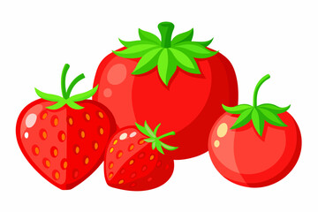 red-paint-splash--tomato--strawberries--realistic vector illustration