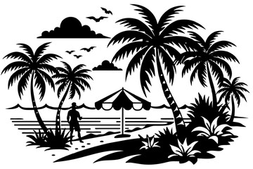Fototapeta na wymiar summer-beach-vector-silhouette--vector-illustration