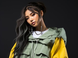 Woman With Long Hair Wearing Yellow and Green Jacket