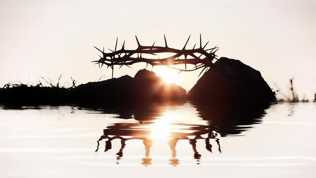 The inversion of the crown of thorns and the crown, which symbolizes the suffering and trials of Jesus, symbolizes the death of the Savior and the resurrected King, background for Passion Week.
