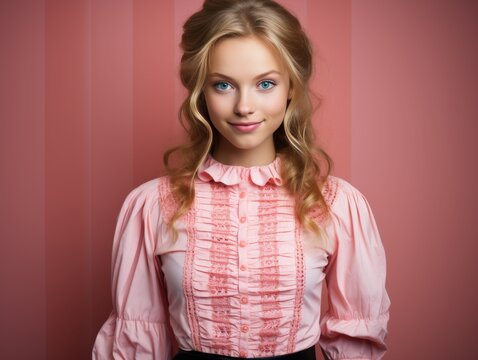 Woman in Pink Blouse Posing for Picture