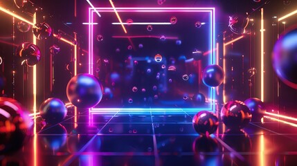 Obraz premium Background of empty dark room, street. Concrete floor, asphalt, neon light, smoke, spotlight, Abstract light technology geometric