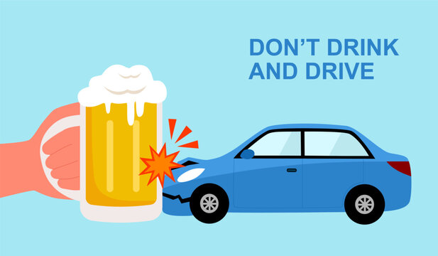 Drink don’t drive concept vector illustration. Drunk driving accident with car crash in flat design.