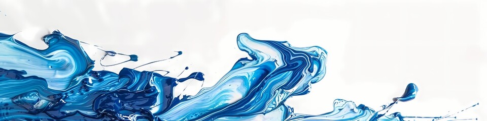 Dynamic paint strokes forming an elegant liquid blue abstraction in stunning 41 aspect ratio.