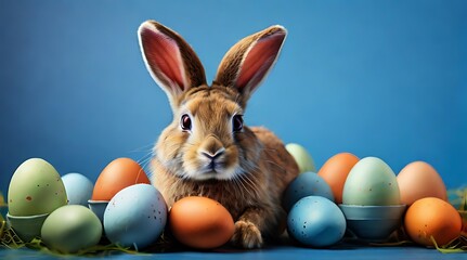 Fototapeta na wymiar Cool Easter bunny wearing suit . Easter rabbit . Easter greeting card