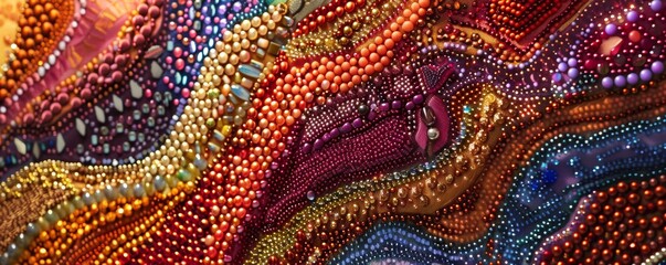 Close-up image capturing the intricate details and vibrant colors of a handmade beadwork tapestry