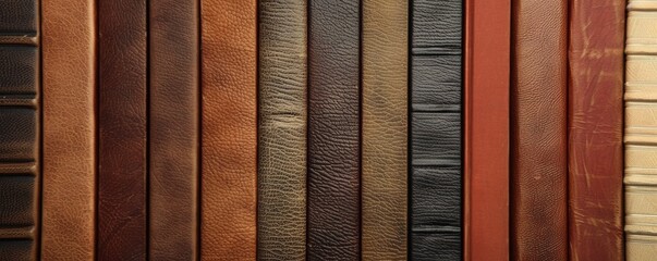 Assorted leather book spines on shelf