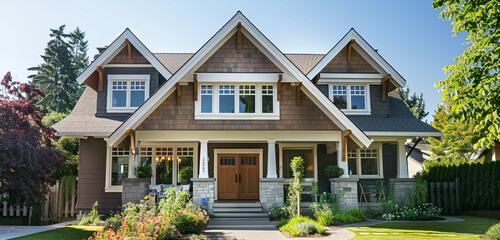 A classic craftsman-style home radiating vintage charm and character with dormer windows and a gabled roof