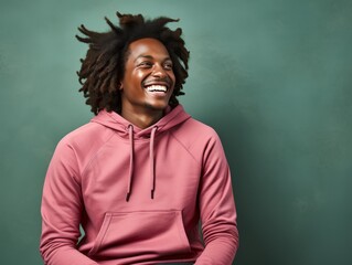 Fototapeta premium Man With Dreadlocks Sitting in Front of Green Wall