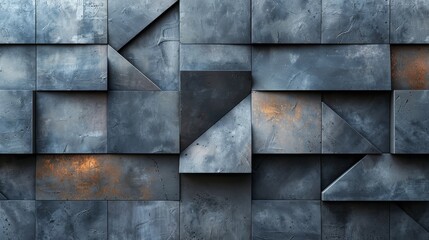   Close-up image of a metal wall adorned with a grid of squares and rectangles