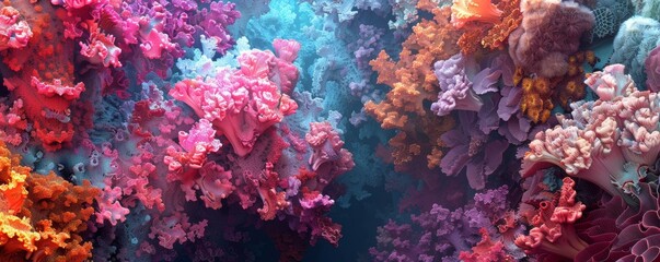 Vibrant coral reef ecosystem panorama