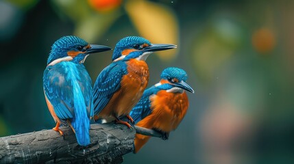 A pair of regal kingfishers perched on a branch above a glistening stream
