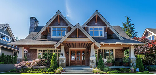 Fototapeta na wymiar A timeless craftsman-style home with a gabled roof and dormer windows, exuding classic charm and character