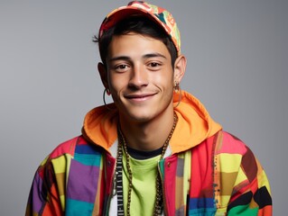Fototapeta premium Young Man in Colorful Jacket and Hat