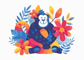 Monkey Sitting Among Flowers