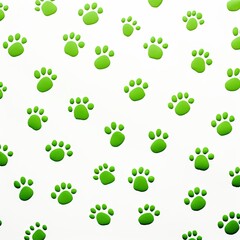 Green paw prints on a background, minimalist backdrop pattern with copy space for design or photo, animal pet cute surface 