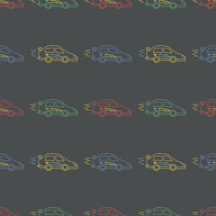 Seamless car pattern. Cartoon car background. Racing illustration