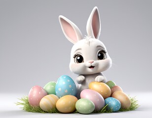 Easter Joy: Adorable Bunny with Colorful Eggs