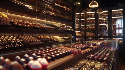 A digital scent-enabled chocolate shop, with customers able to smell the aromas of the chocolates, - obrazy, fototapety, plakaty