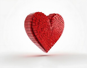 red heart made from blocks on white background