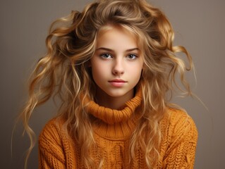 Fototapeta premium Woman With Long Blonde Hair and Turtle Neck Sweater