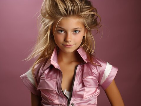 Young Girl With Blonde Hair Wearing Pink Shirt