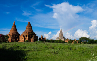 The magical town, Bagan with million of stupa and pagoda spreading across the green field 