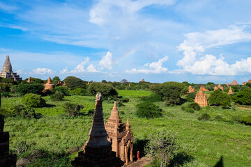 The magical town, Bagan with million of stupa and pagoda spreading across the green field 