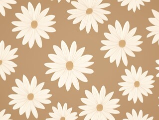 Beige and white daisy pattern, hand draw, simple line, flower floral spring summer background design with copy space for text or photo backdrop 