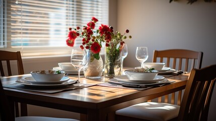 Dining room in a restaurant with tables set for dinner with your partner