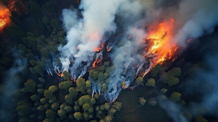 Top view of forest fire