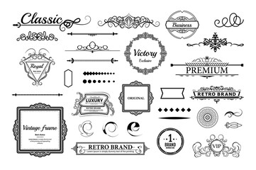 Vintage decoration elements and wicker lines in vector. Decoration for logos, page, wedding album or restaurant menu in set. Calligraphic design elements