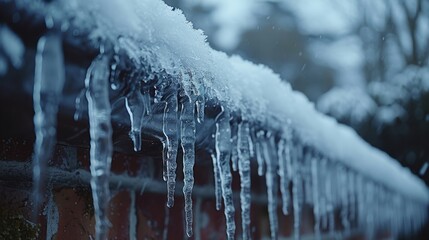   A few icicles dangle from the gutters of a house