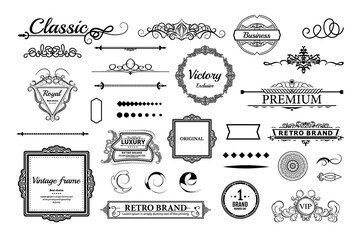 Vintage decoration elements and wicker lines in vector. Decoration for logos, page, wedding album or restaurant menu in set. Calligraphic design elements