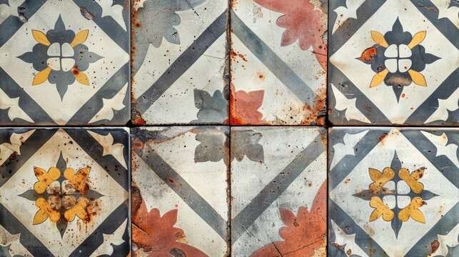 Vintage floral tile pattern with rustic charm