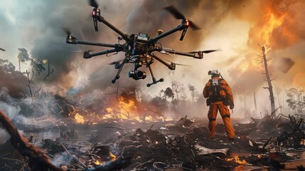 A disaster relief operation utilizing 6G cellular-enabled drones and robots to quickly and safely assess damage and deliver aid,