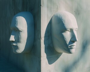 An unsettling composition that plays with the concept of duality, offering copy space for promotional messaging