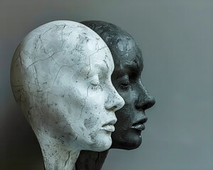 An unsettling composition that plays with the concept of duality, offering copy space for promotional messaging