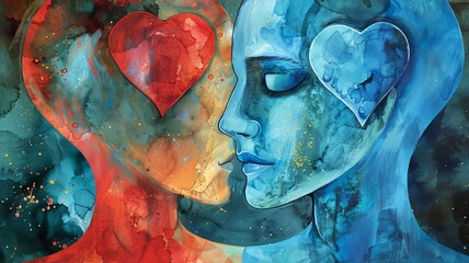 Artwork illustrating the inner conflict between heart and mind - obrazy, fototapety, plakaty