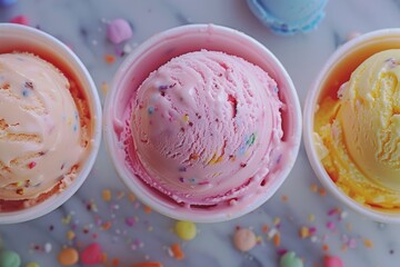 Free photo of High angle different flavors ice cream in bowl 