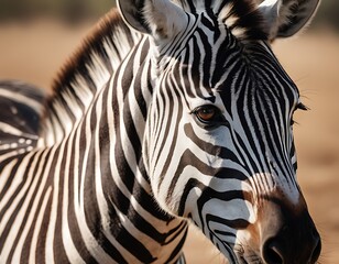 Closeup zebra head against green blurred background