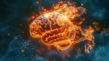 Brain on fire - concept of migraine, extreme pain, headache - obrazy, fototapety, plakaty