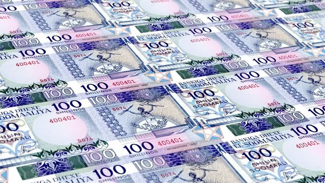 Somalia Somali Shilling 100 Banknotes Money Printing House, Printing One Hundred Somali Shilling, Printing Press Machine Print out Somali Shilling, Being printed by currency press machine 100