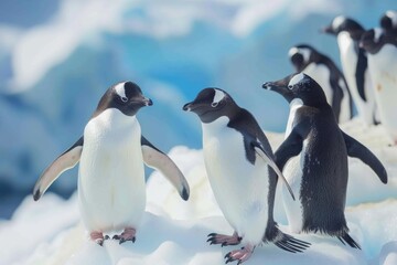 Obraz premium Adelie Penguins Gathered on Antarctic Ice. 