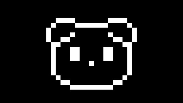 White dog icon outline pixel art element animated with alpha channel. Black and white puppy motion graphic on transparent background.