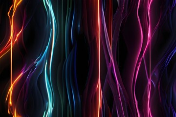 3d rendering, abstract background of colorful neon wavy line glowing in the dark. Modern simple wallpaper Generative AI